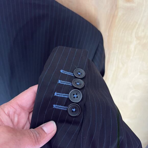 Velour Trimmed MBX Blazer Blue Silky Lined Pin Stripe Mens XL Sports Coat Preppy - Picture 11 of 11